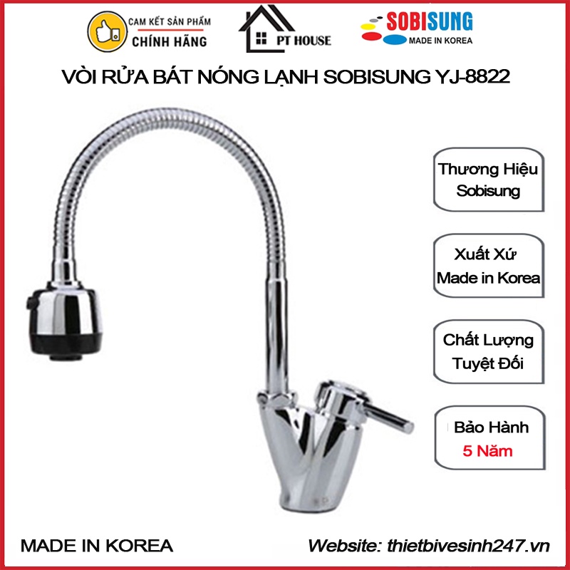 Vòi rửa bát/chén nóng lạnh SOBISUNG YJ-8822 nhập khẩu HÀN QUỐC (vòi bếp nóng lạnh cắm/gắn chậu cần mềm )