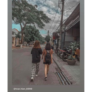 QUẦN SUÔNG CARO ĐEN KEM