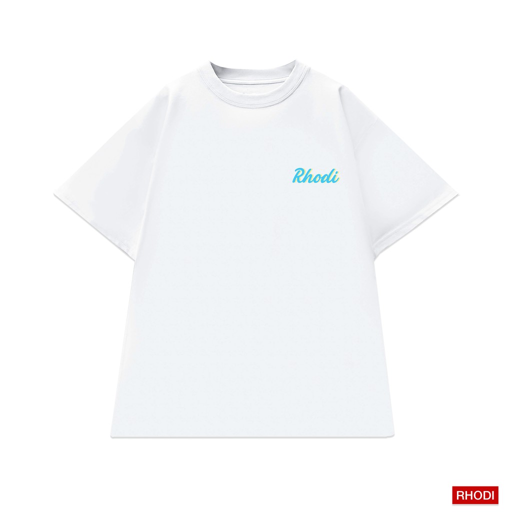 Áo thun local brand RHODI phông cổ tròn tay lỡ unisex nam nữ thế hệ genz text xanh dương
