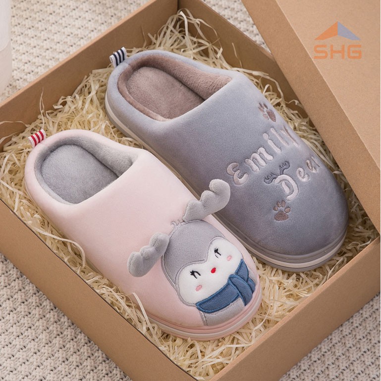 (TUẦN LỘC) DÉP BÔNG, DÉP LÔNG, DÉP TRONG NHÀ, DÉP ĐI TRONG NHÀ NỮ NAM MÙA ĐÔNG QUAI NGANG HÌNH THÚ CUTE ĐẾ CAO SU