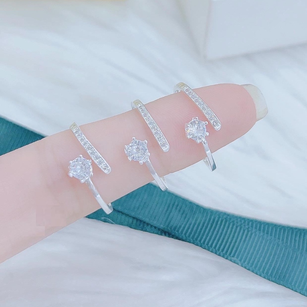 Nhẫn bạc nữ kiểu hở đuôi cáo, nhẫn bạc Free size đính đá sang trọng - Trang sức Bạc Evasilver