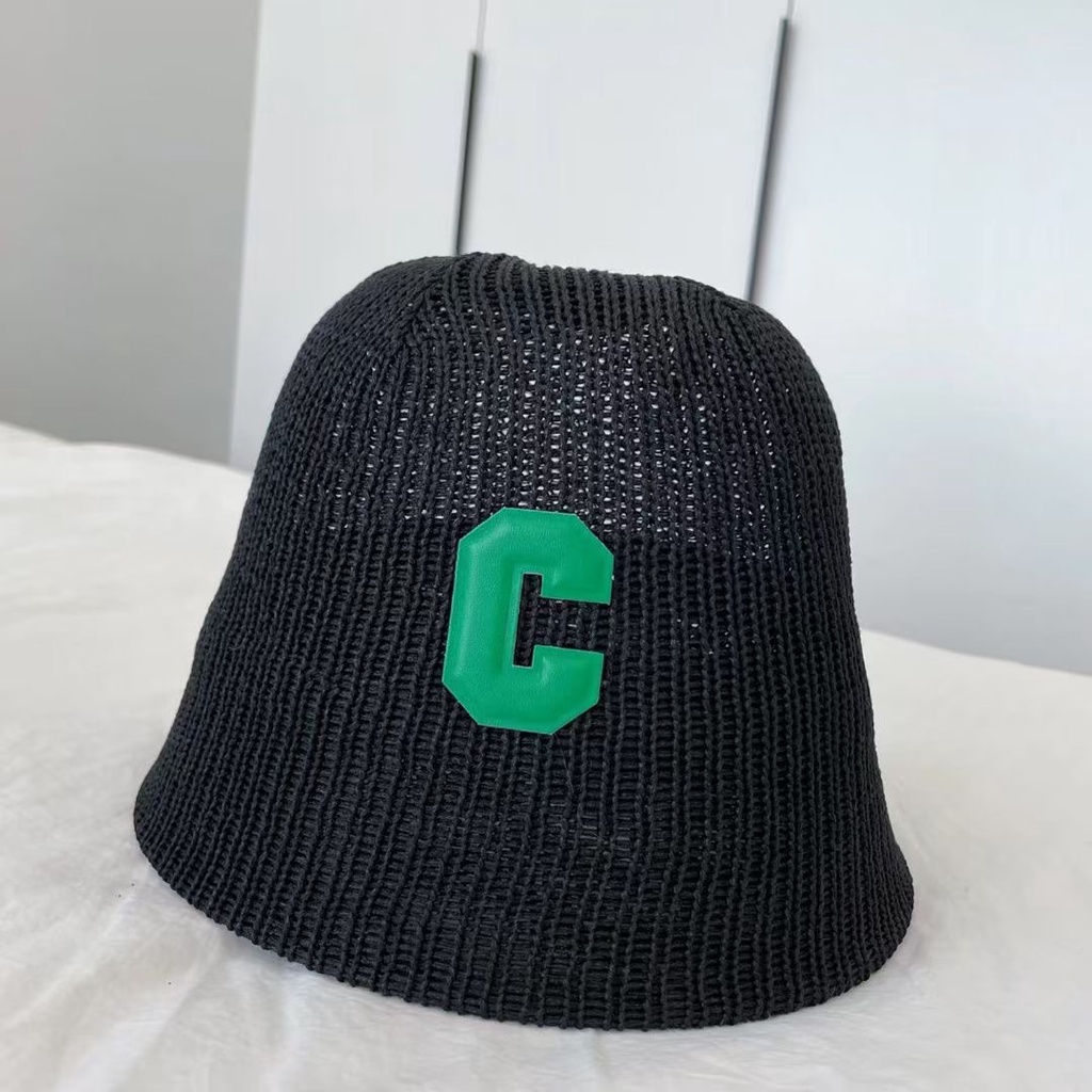Nón Bucket Đan Len Mỏng Nhẹ Thoáng Khí In Chữ C Chống Nắng Thời Trang Mùa Hè Xinh Xắn Cho Nữ