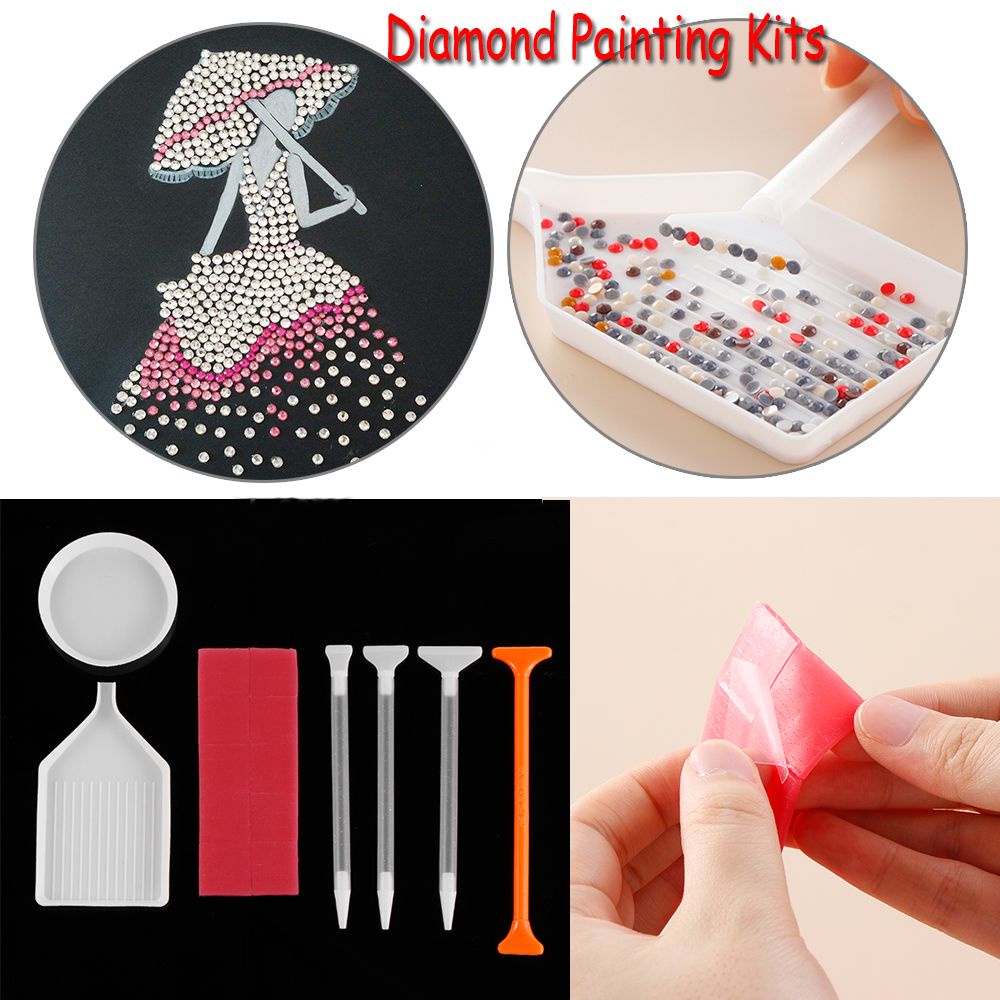 Bộ dụng cụ làm tranh đính đá 5D DIY gồm khay vuông tròn nhỏ