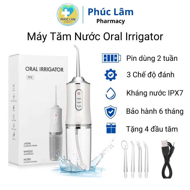 Tăm nước ORAL IRRIGATOR bản quốc tế tặng kèm 4 đầu tăm tiện lợi có 3 chế độ làm sạch