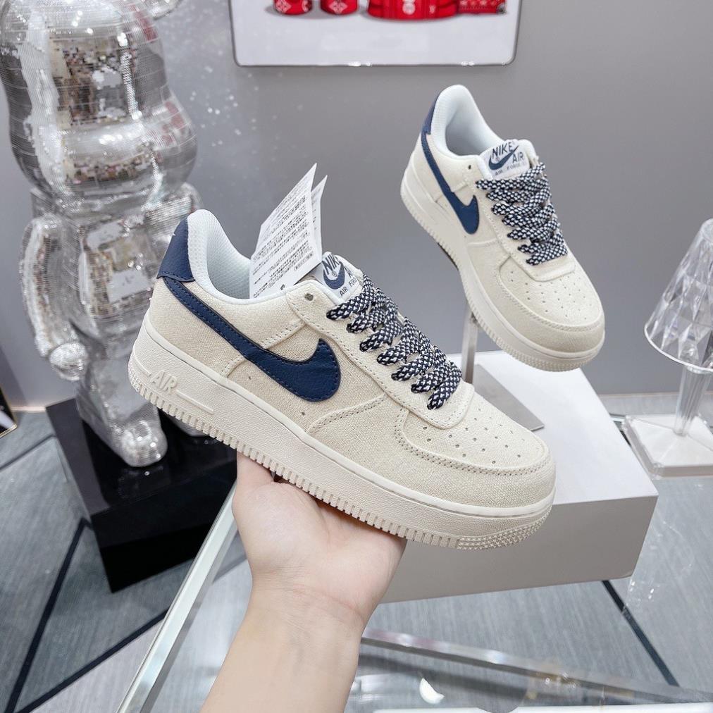 🇬🇹 Giày Nike Air Force 1 AF1 Trắng Kem Custom Vải - Giày Sneaker Nam Nữ Thể Thao Cổ Thấp Cao Cấp Full box + Bill