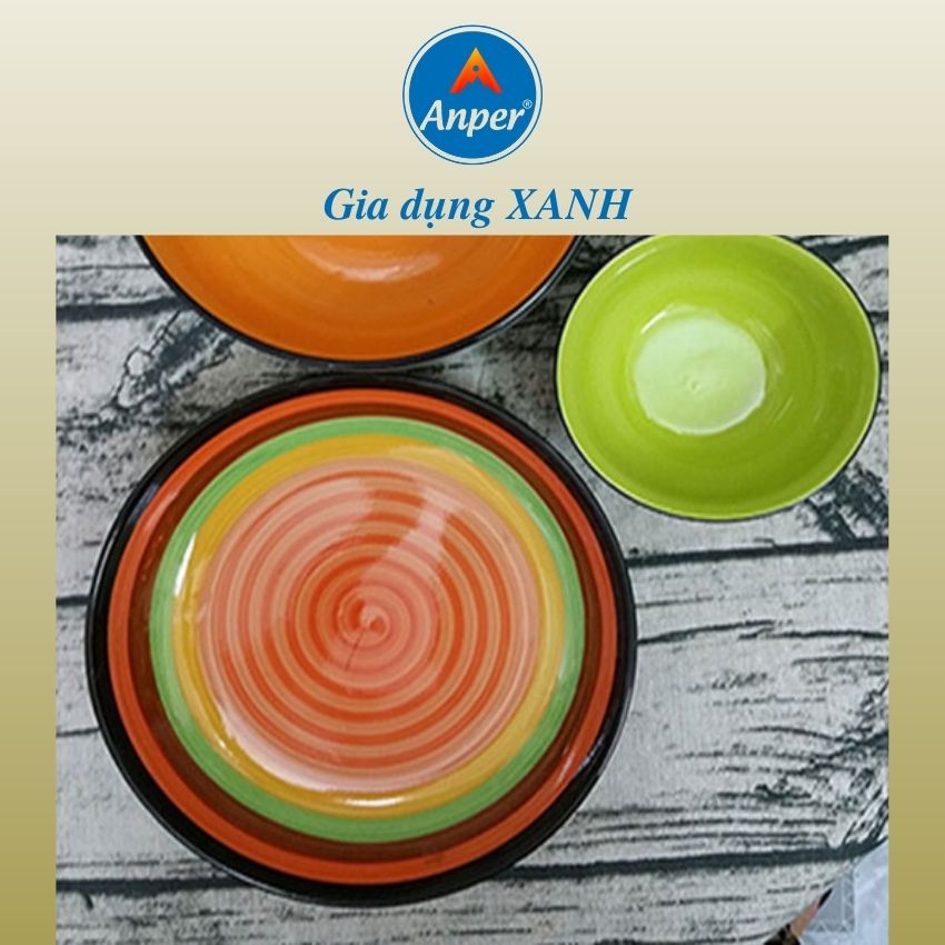 Combo 2 và 3 đĩa sứ cầu vồng 18 20 23 cm ANPER cao cấp sang trọng chén dĩa 7 màu