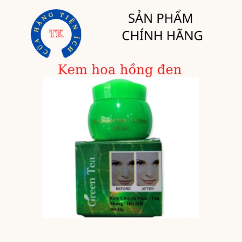 Kem Trà Xanh Green Tea hộp nhựa ngừa nám tàn nhang đồi mồi, kem hoa hồng đen