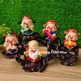 (Hàng cao cấp) Bộ tượng Ngũ Phúc Lâm Môn 6cm kèm chân đế ngang 5 ô