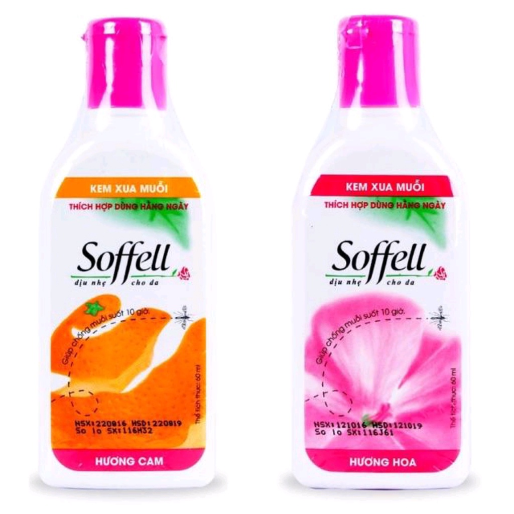 Kem chống muỗi đuổi muỗi Soffell hương thơm dịu nhẹ an toàn cho da chai 60ml