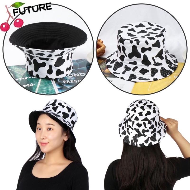 Nón 2 mặt hoạ tiết bò sữa