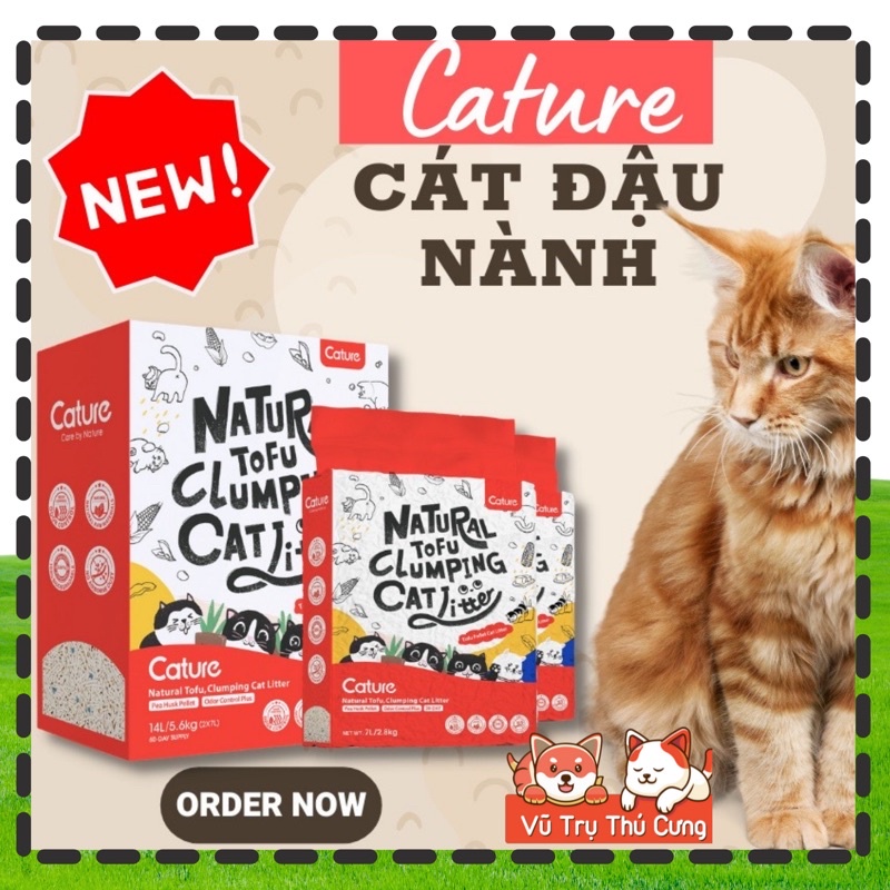 Cát vệ sinh cho Mèo, Cát đậu nành Tofu Cature 14L, khử mùi và vón cục hiệu quả