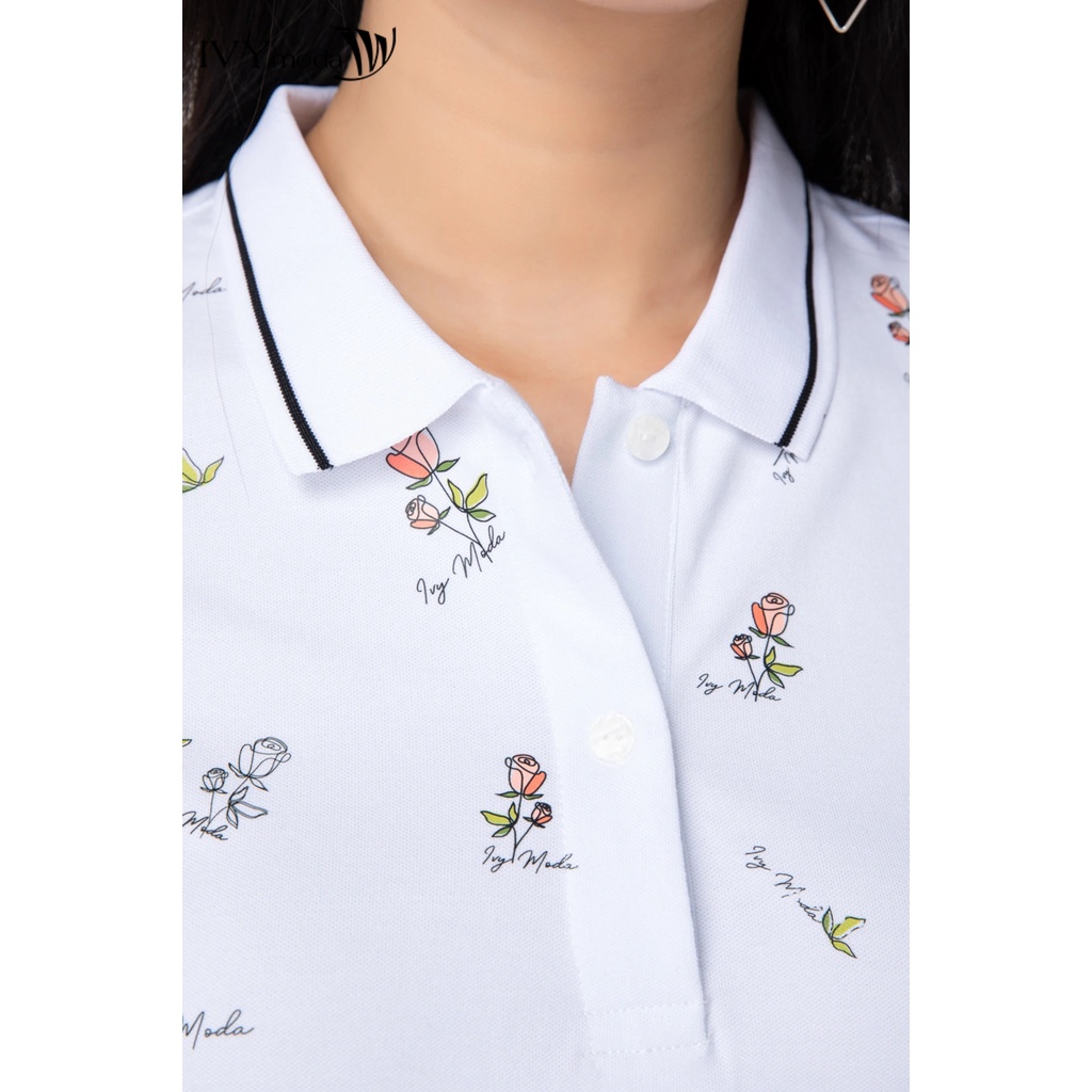 Áo polo nữ gấu lệch IVY moda MS 57M6705