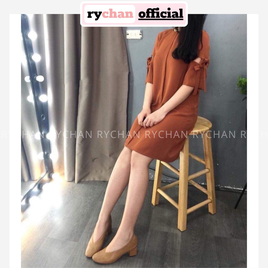DS337 - Đầm Suông Nơ Tay Cam Đất