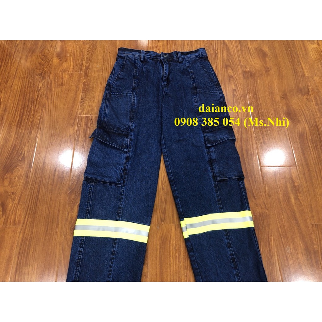 Quần lẻ jeans Điện Lực xanh đen may kèm dây phản quang ở đầu gối-Đủ Size-Vải dày dặn-Hình thật