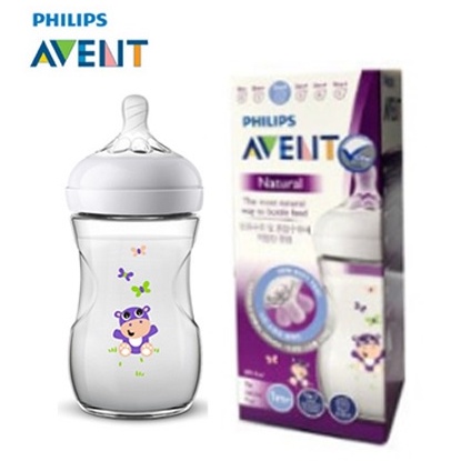 Bình sữa Philips Avent Natural 260ml hoạ tiết chim hạc và hà mã