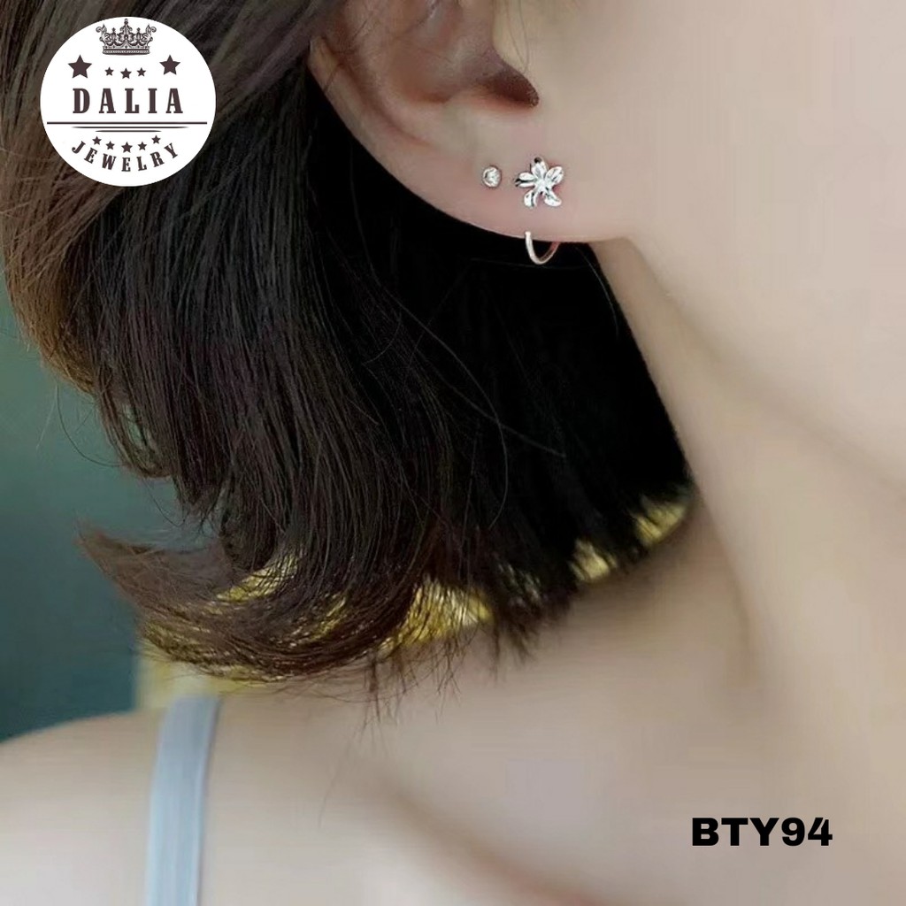 Bông tai bạc nữ dạng móc hoa 5 cánh tiểu thư DaLiA Jewelry khuyên tai bạc không cần chốt xinh xắn