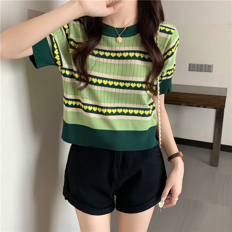 Áo thun dệt kim mỏng tay ngắn dáng rộng thời trang trẻ trung năng động