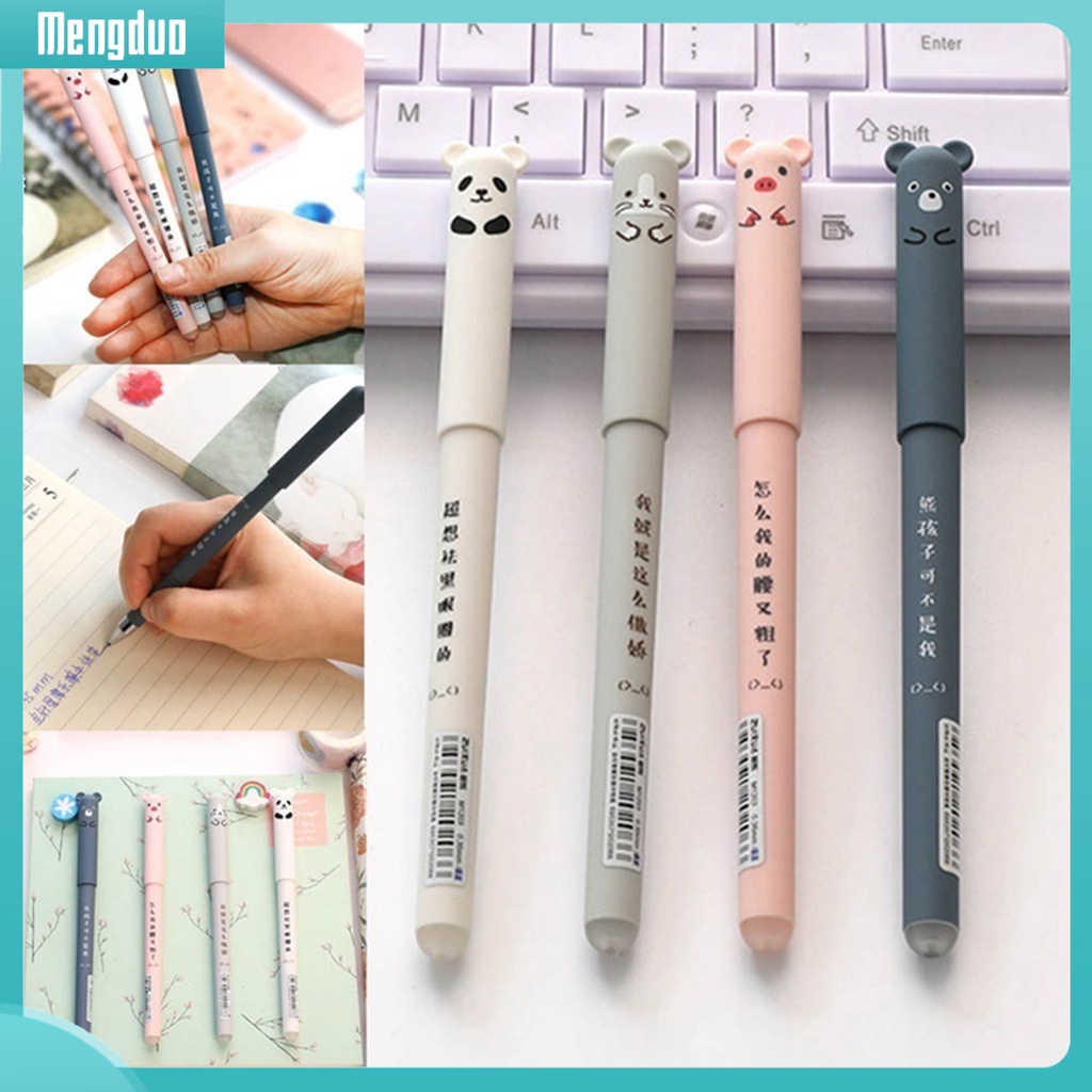 Set 4 bút gel mực xanh có thể xóa ngòi 0.35mm thiết kế hoạt hình động vật dễ thương