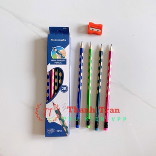 Hộp 12 cây bút chì thông minh có định vị cầm tay cho bé tập viết, đầu gôm (tặng gọt chì)