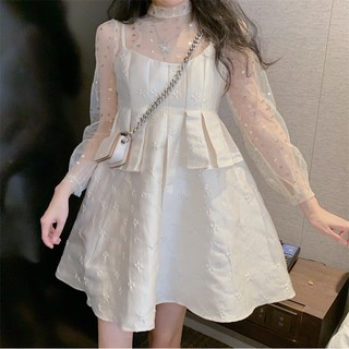 Đầm baby doll kết hợp áo lưới tay dài siêu xinh