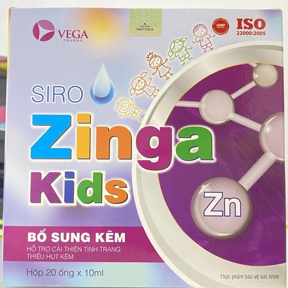 Siro Kẽm Ống Zinga Kids Giúp Bé Tăng Đề Kháng,Tiêu Hóa Tốt,Kích Thích Ăn Ngon Cho Bé.Hộp 20 Ống