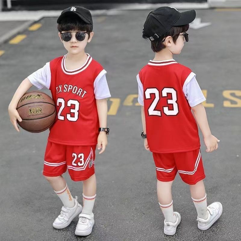 Bộ Đồ Thể Thao Hai Mảnh Áo Thun Và Quần Ngắn Thời Trang Mùa Hè Phong Cách Mới Dành Cho Bé Trai Chơi Bóng Rổ Mùa Hè