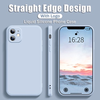 【Trở thành iPhone 12】 Với Logo Hình vuông, Cạnh thẳng, Ốp lưng bằng silicon mềm, có nắp đậy toàn diện, bảo vệ máy ảnh cho iPhone 11 Pro Max X XR XS Max 8 7 6 6S Plus + SE 2020 Vỏ điện thoại bằng nhung bên trong