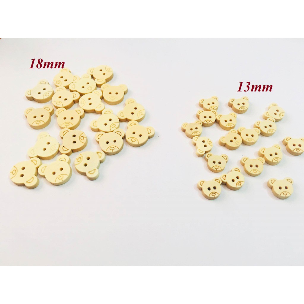 Cúc Gỗ Mặt Gấu 2 size 13/15mm