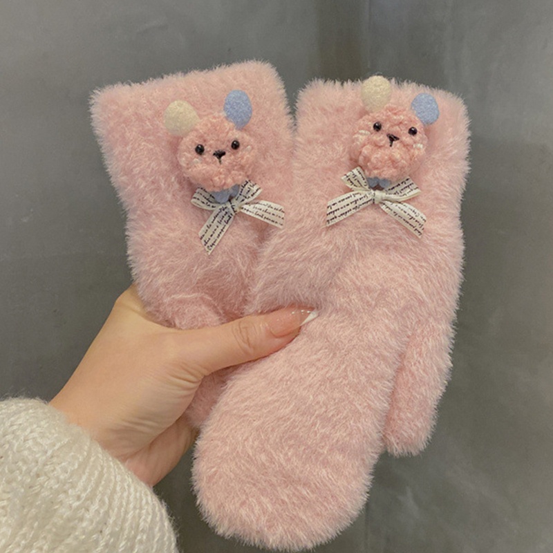 Găng Tay Lông Xù Kiểu Dáng Hoạt Hình Dễ Thương Dành Cho Mùa Đông