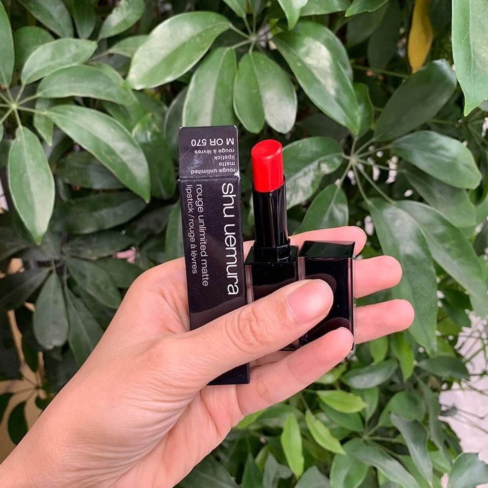 Son Shu Uemura Rouge Unlimited Amplified vỏ đen màu đỏ cam M OR 570 Nhật Bản - Chính hãng