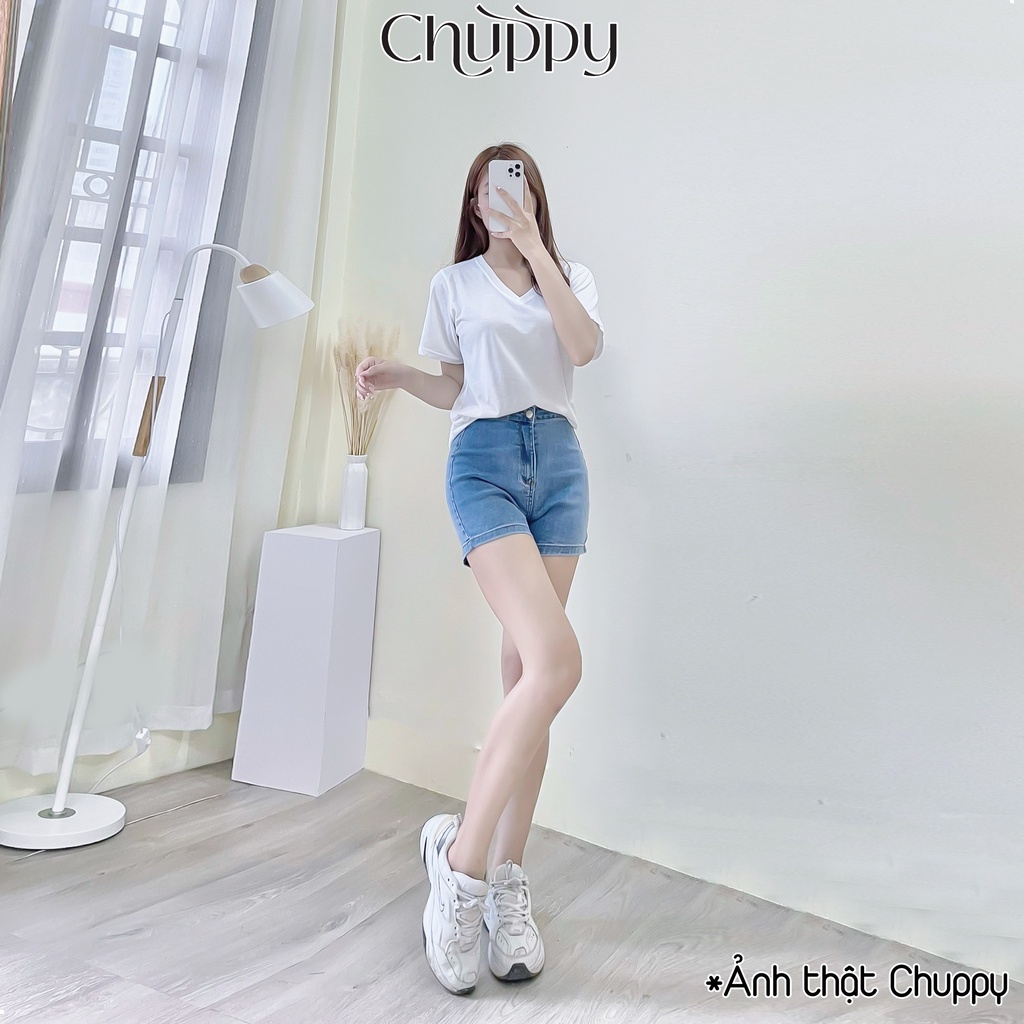 Quần Short Jean Nữ Cạp Cao Co Giãn - CHUPPY SJ08