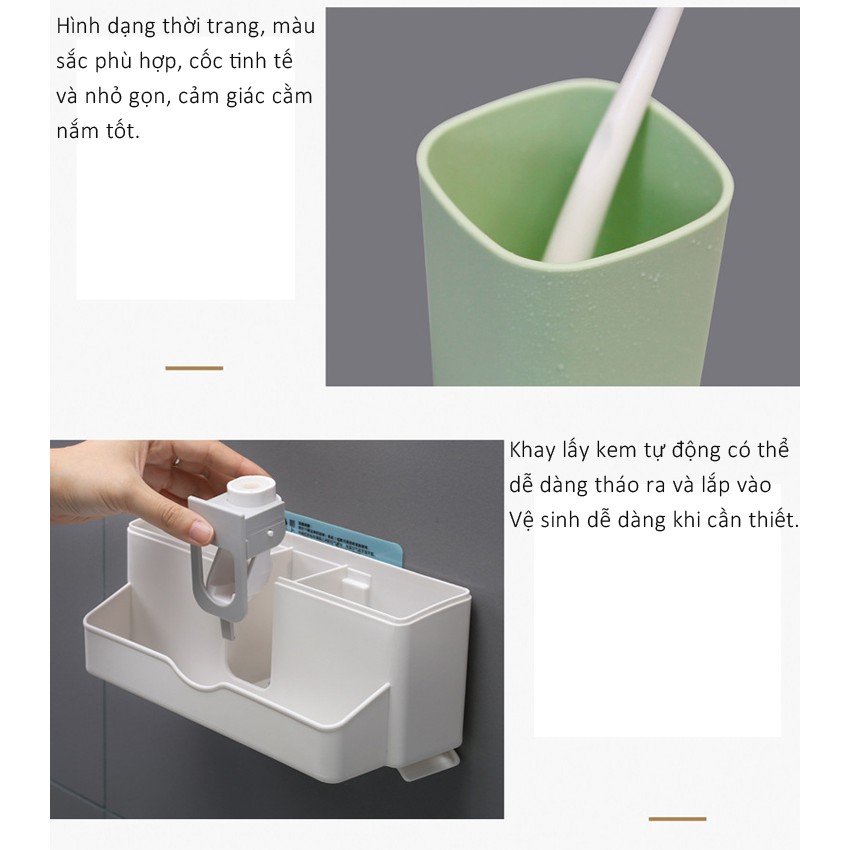Kệ nhả kem đánh răng, đựng bàn chải treo tường (Tặng kèm 2 cốc nước và miếng dán cường lực)