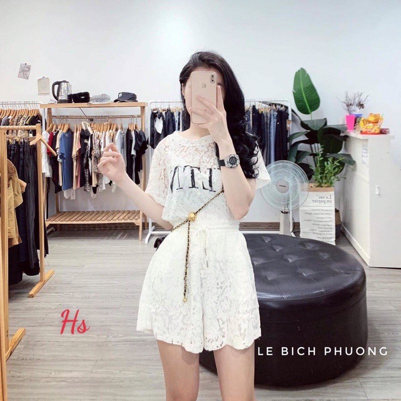 bộ áo ren quần đùi ống rộng giả váy VLT