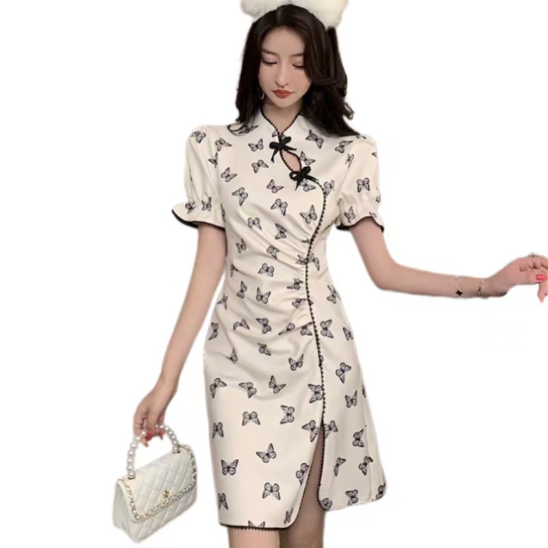 Đầm sườn xám PERTY dáng ngắn phong cách Hàn Quốc thời trang mùa hè dành cho nữ