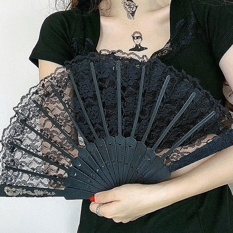 Quạt Xếp Phối Ren Họa Tiết Hoa Phong Cách Trung Quốc Cổ Điển Độc Đáo Trang Trí Nhà Cửa