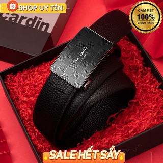 thắt lưng pierre cardin mặt kính ô vuông, dây da bò 26