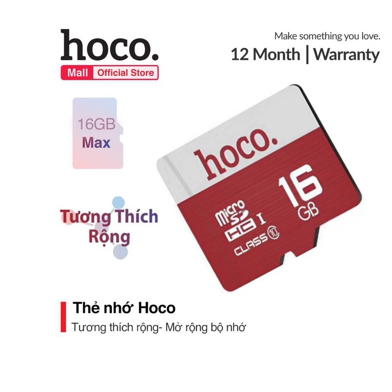 Thẻ nhớ microSDHC Hoco 16Gb class 10 85Mb/s chính hãng bảo hành 5 năm