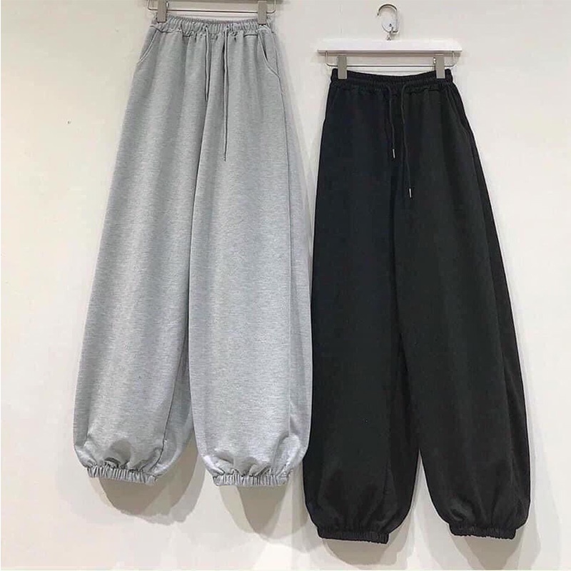Quần Nỉ Trơn Nữ, Quần Nỉ Nữ Ống Rộng Freesize Dưới 59kg Chất Nỉ Dày Dặn Phong Cách Jogger