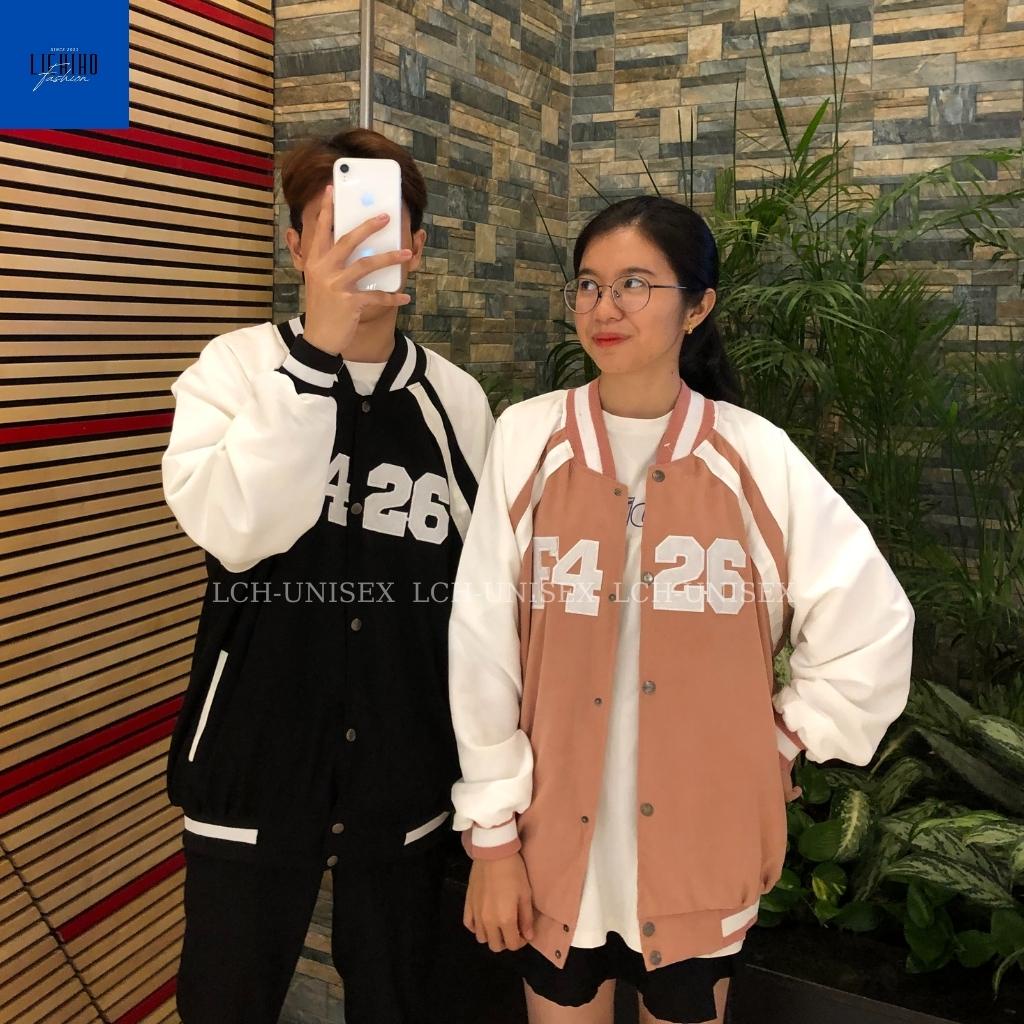 Áo khoác bomber bóng chày nam nữ chất da lộn thêu F426 Varsity jacket unisex form rộng 2 lớp LCH