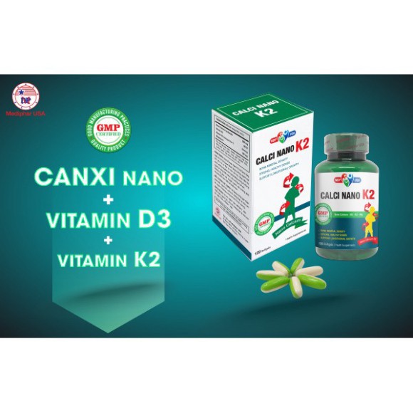Calci Nano K2 Softgels- Bổ sung canxi, vitamin D, K2 cho bà bầu và phát triển chiều cao cho trẻ (Hộp 120 viên)
