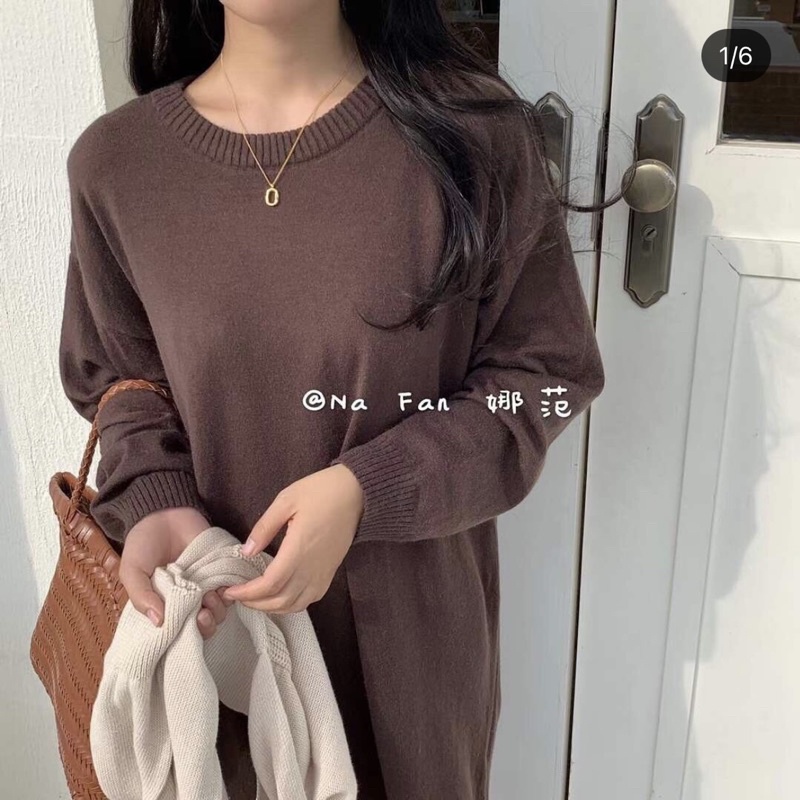 Váy len dài cổ tròn