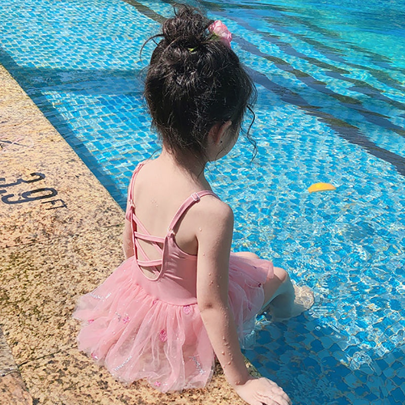 Bộ Đồ Bơi Hai Mảnh Áo Liền Quần Dạng Váy Vải Tuyn Dành Cho Bé Gái 1-3 Tuổi