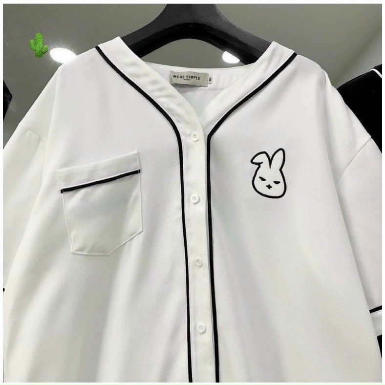 Áo Sơ Mi Tay Lỡ 𝐁𝐔𝐍𝐍𝐘 THÊU THỎ Chất Kate Form rộng Unisex Nam/Nữ Phong Cách Hàn Quốc Ulzzang NUPAKACHI