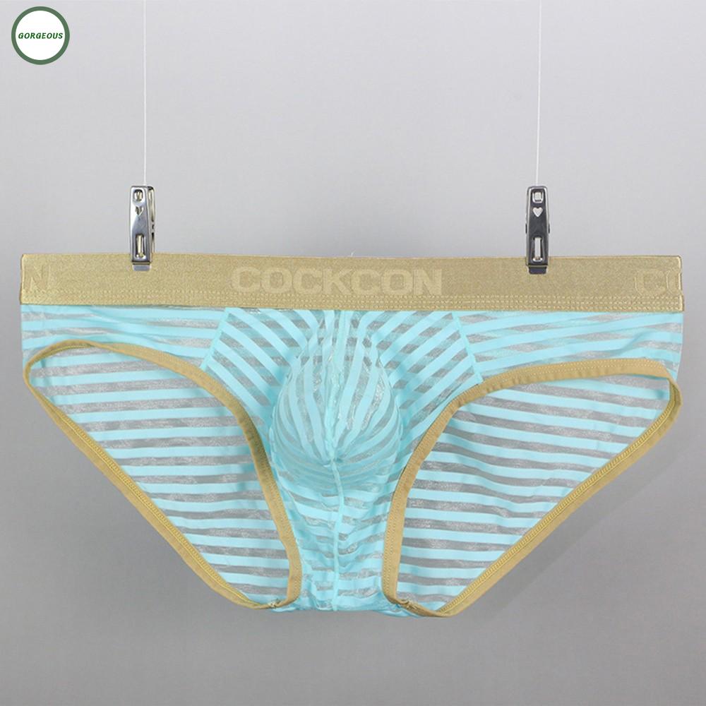 Mesh Mens Sexy U Convex Pouch Underwear Golden Waistline Briefs Underpants