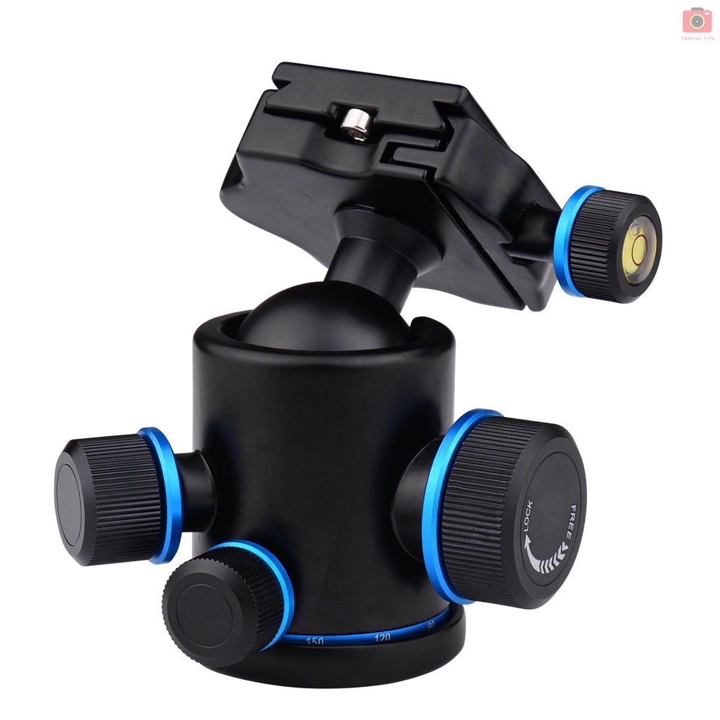 【fash】Andoer Aluminum Camera Panoramic Damper Ball Head Tripod Head 10KG Payload 360° Swivel 90° Flip with Quick Release Plate Scaled Plate Dual Bubble Level Universal 1/4in 3/8in Mounting