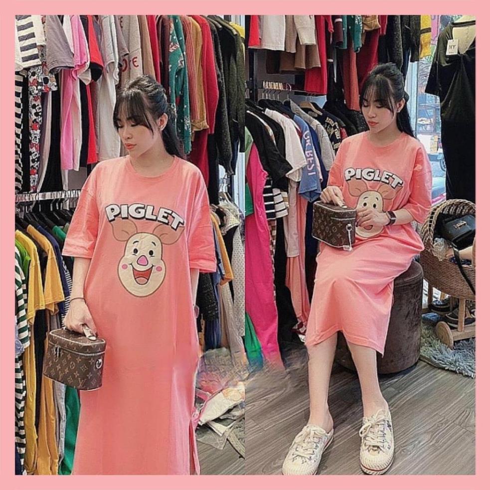 Đầm bầu suông PIGLET chất cotton thoáng mát váy suông dáng dài 3 màu đáng yêu