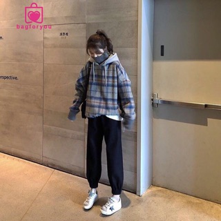 Áo hoodie caro xanh than kẻ sọc cổ cao bên trong