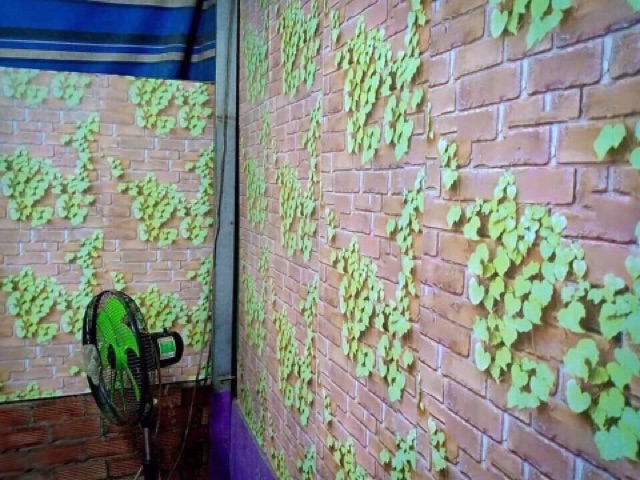 CUỘN 10M GIẤY DÁN TƯỜNG (decal cuộn) MÃ GIẢ GẠCH DÂY LEO NÂU