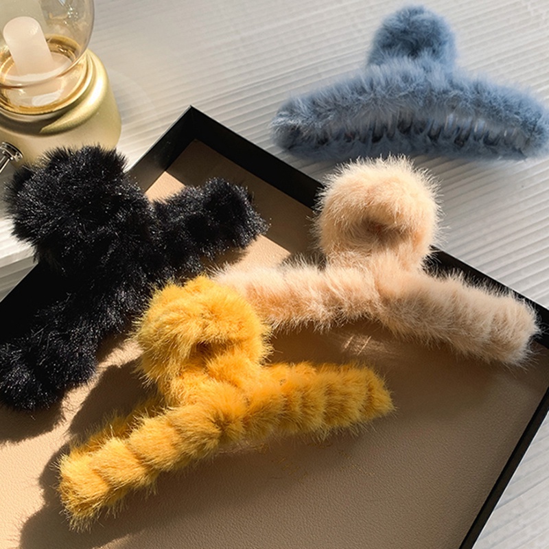 Kẹp tóc càng cua phủ vải lông thiết kế cỡ lớn độc đáo thời trang