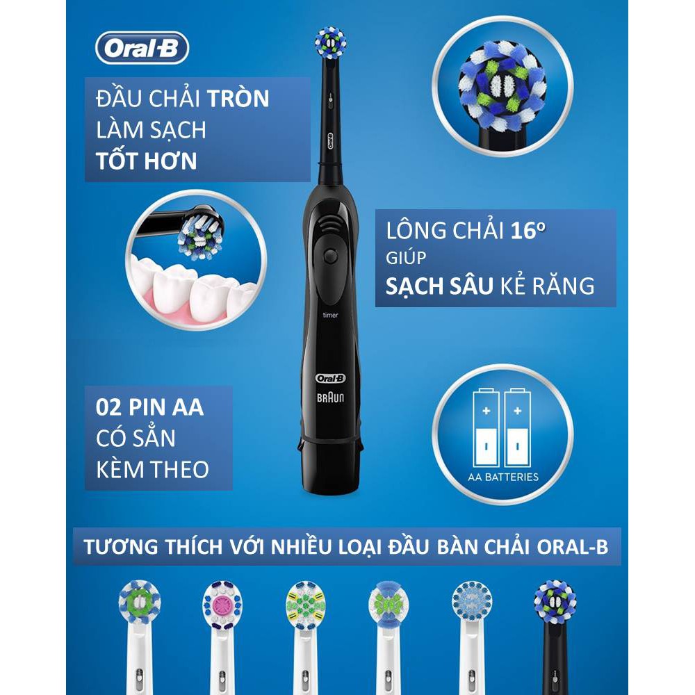 Bàn Chải Pin Oral-B Clinical - Đầu CrossAction, Màu đen - Dùng pin AA